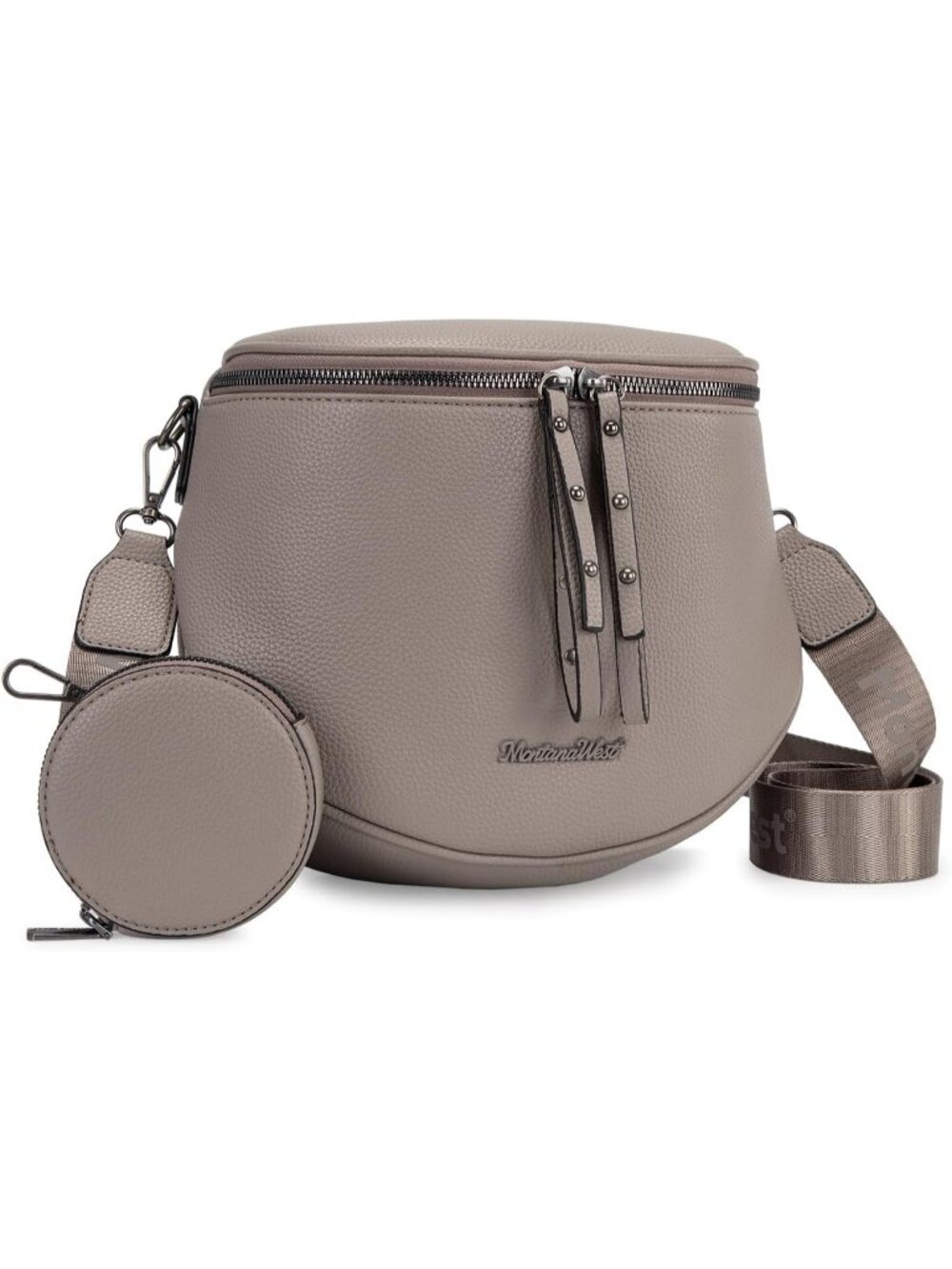 Women's Taupe Vegan Leather Tote Satchel Handbag Top Handle Crossbody Bag